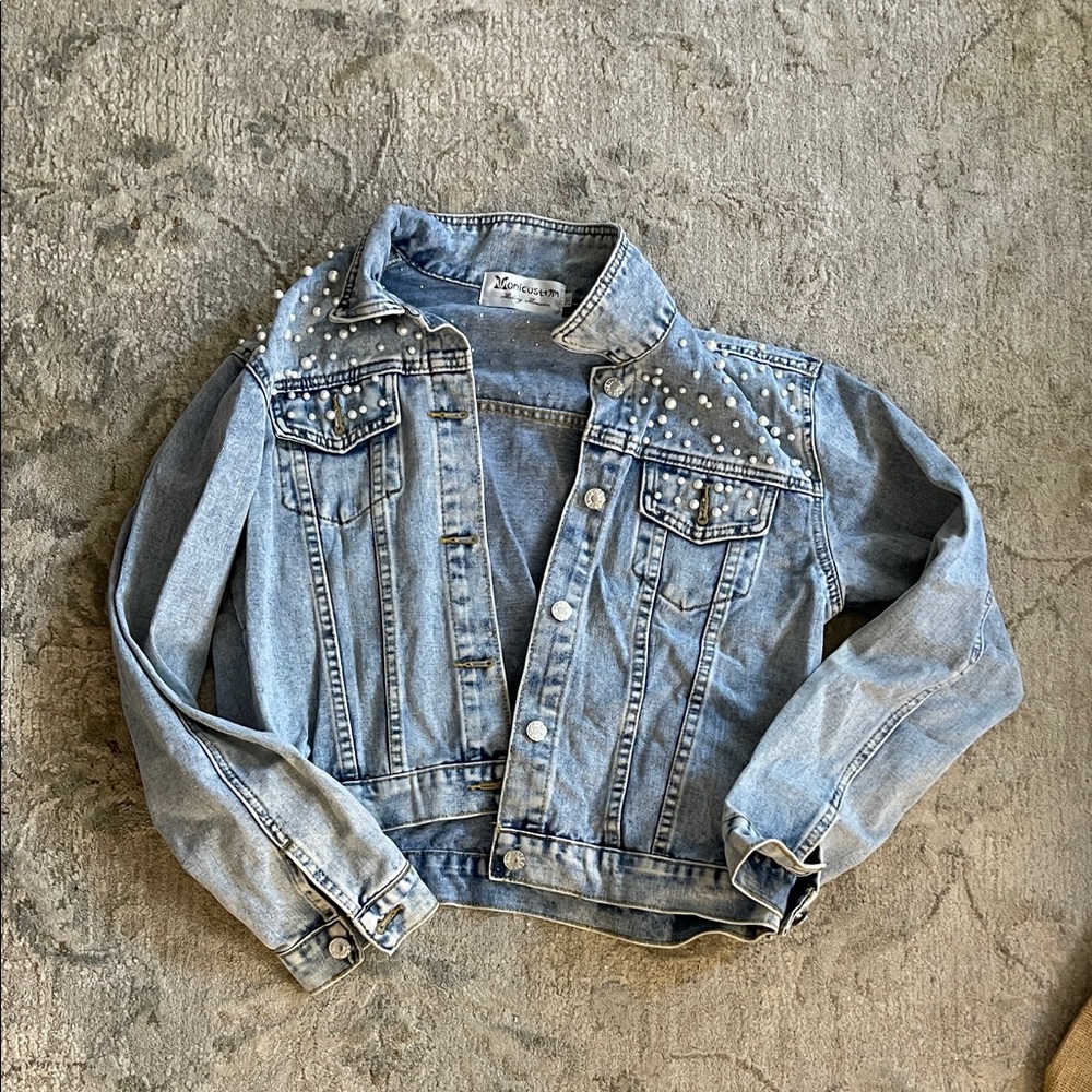 Pearl Studded 'Wifey' Denim Jacket